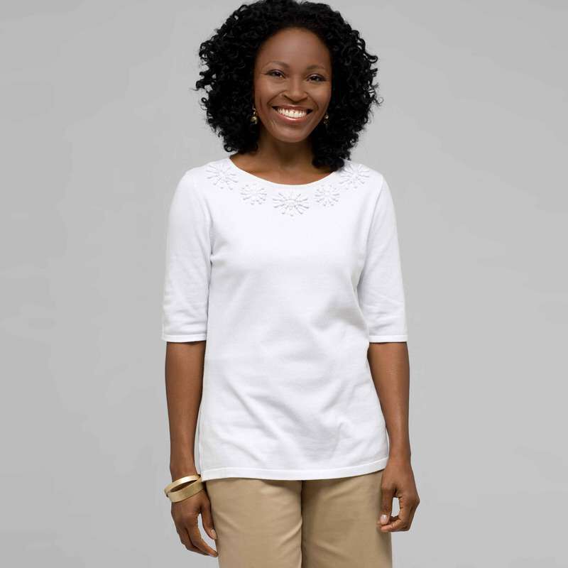 Embellished Boat Neck Tee, , large