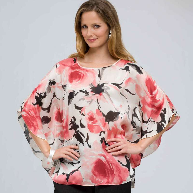 Floral Poncho Blouse, , large